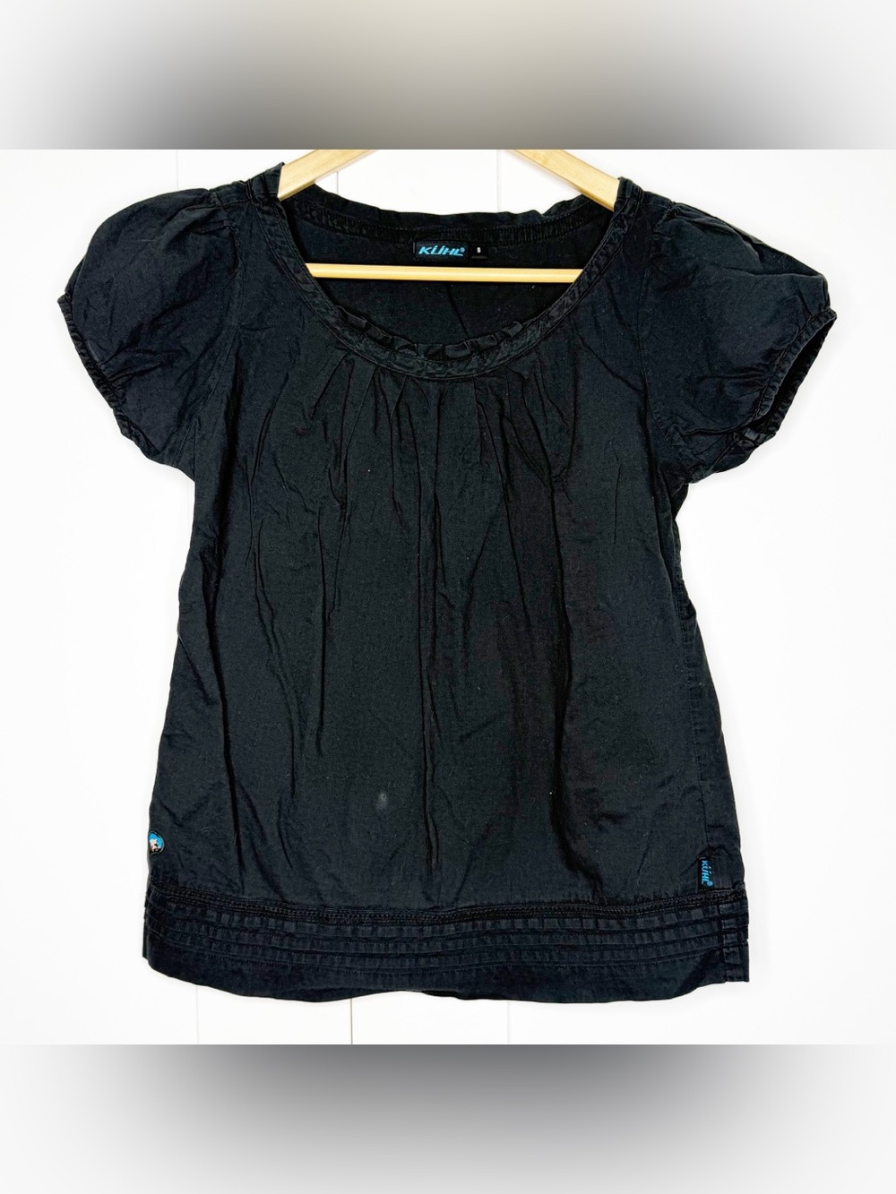 Kuhl short sleeve babydoll top shirt small black puff sleeve cotton granola girl